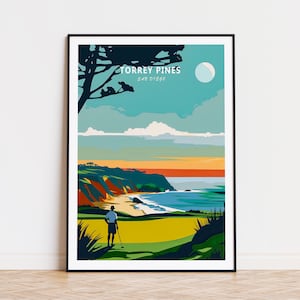 Impresión de golf de Torrey Pines, póster de viaje de San Diego Torrey Pines, arte mural de la ciudad de California, decoración del hogar, regalos personalizados