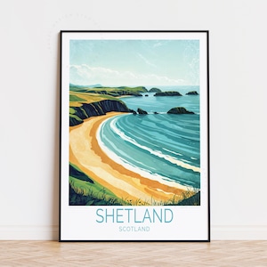 Affiche de voyage des îles Shetland, art mural Écosse, impression Écosse Shetland, décoration d'intérieur, cadeau d'anniversaire, affiche de voyage personnalisée