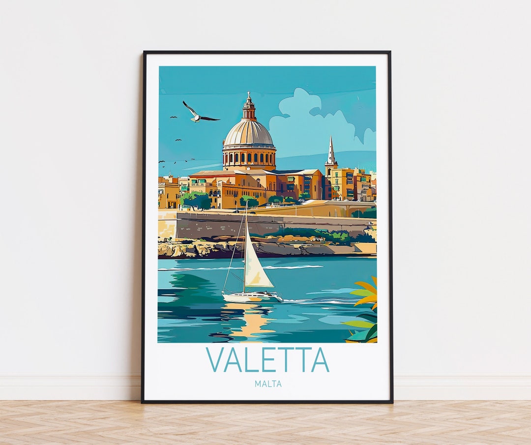 Valetta Travel Poster, Malta Wall Art, Valetta Malta Print