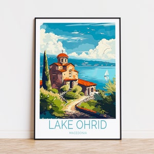 Lake Ohrid Macedonia Poster, Macedonia City Travel Poster, Lake Ohrid Coast Print, Travel Poster, Wedding Present, Personalised Gifts