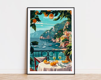 Portofino Italië reizen print, Italië reizen Portofino kunst aan de muur, Portofino kust muur decor poster, Italië aangepaste reisposter