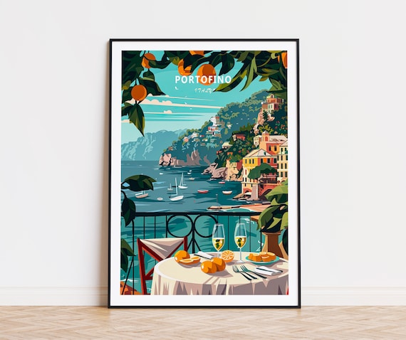 Portofino Italy Travel Print, Italy Travel Portofino Wall Art, Portofino Coastal Wall Decor Poster, Italy Custom Travel Poster