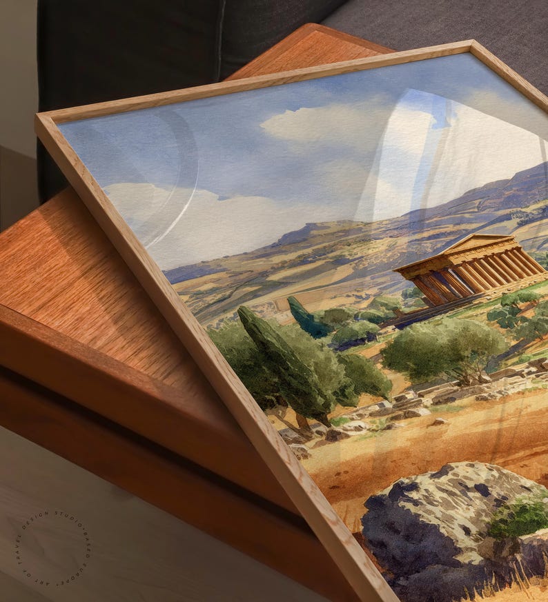 agrigento-sicily-watercolor-travel-poster-valley-of-the-temples-wall