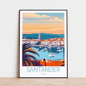 Póster de viaje de Santander, arte mural de España, impresión de Santander, póster de la costa de Santander, decoración de viaje para el hogar, regalos de cumpleaños