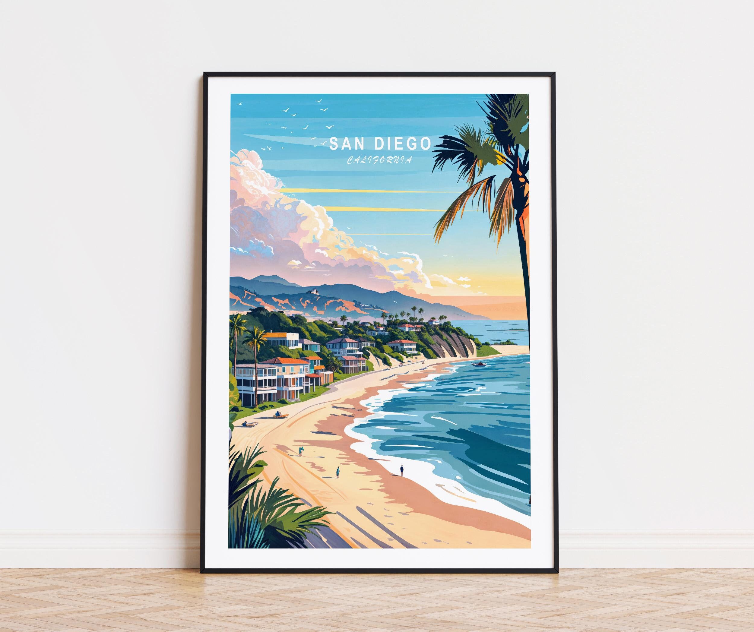 San Diego California Travel Poster, California Wall Art, San Diego Print, Home Decor, Birthday Present, Minimalist Cityscape