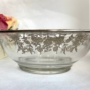 Early 20th Century Blue Glass & Silver Floral Overlay Bowl With