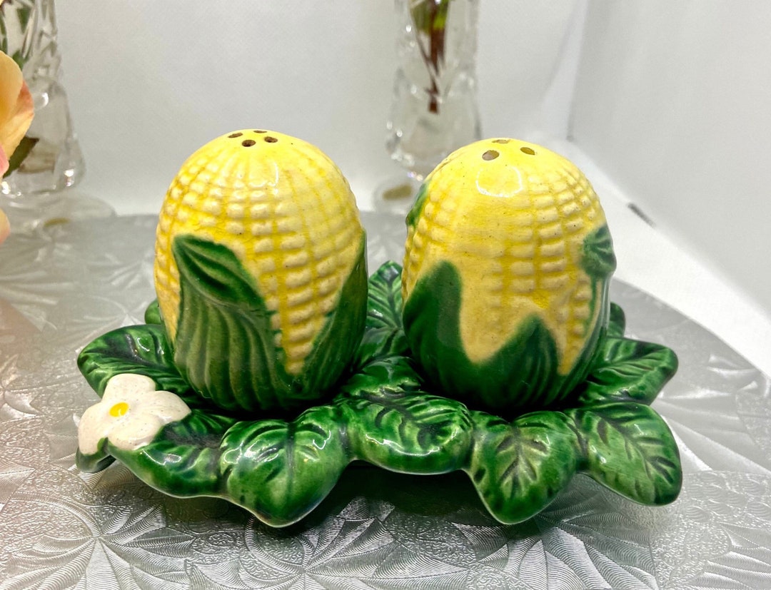 Japan C.1960 Vintage Corn Salt and Pepper Shakers Set on Dish Etsy