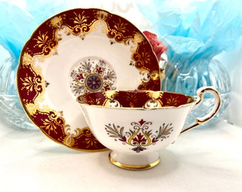 Paragon Dark Red and Gold Teacup Set Made in England Tea Cup and Saucer