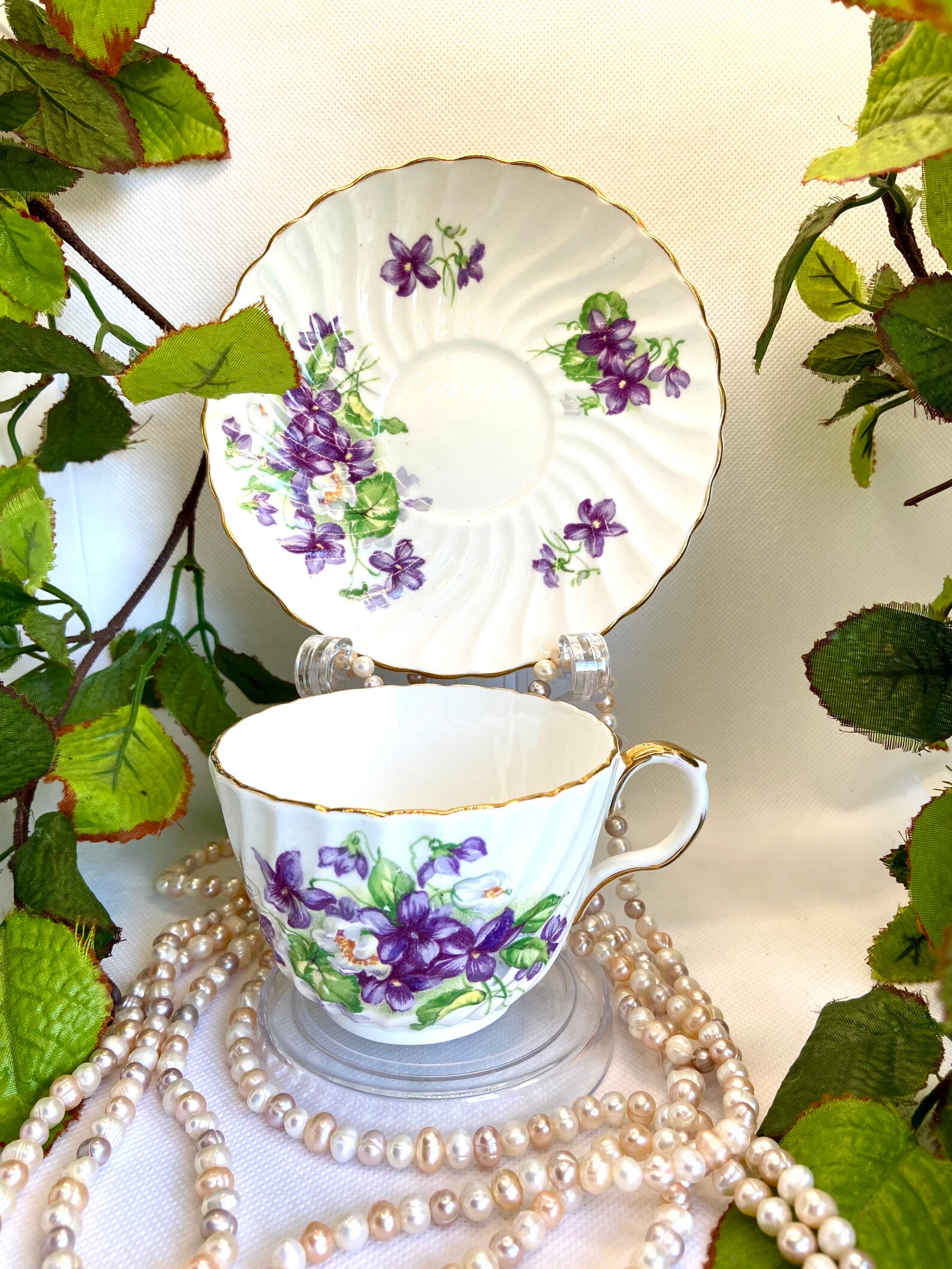 Aynsley Violets Teacup and Saucer Set Etsy