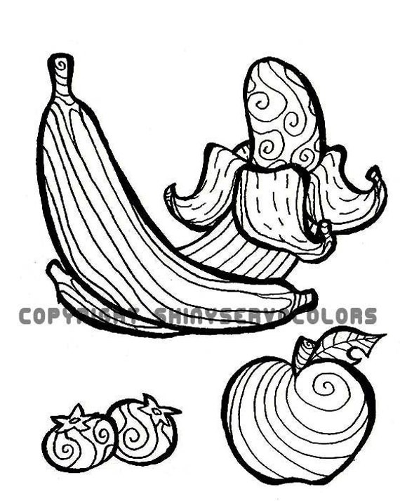 Funky Fruits Hand Drawn Adult Coloring Page digital download | Etsy
