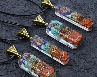 Reiki Healing Colorful Chip Natural Chakra Orgone Energy Necklaces