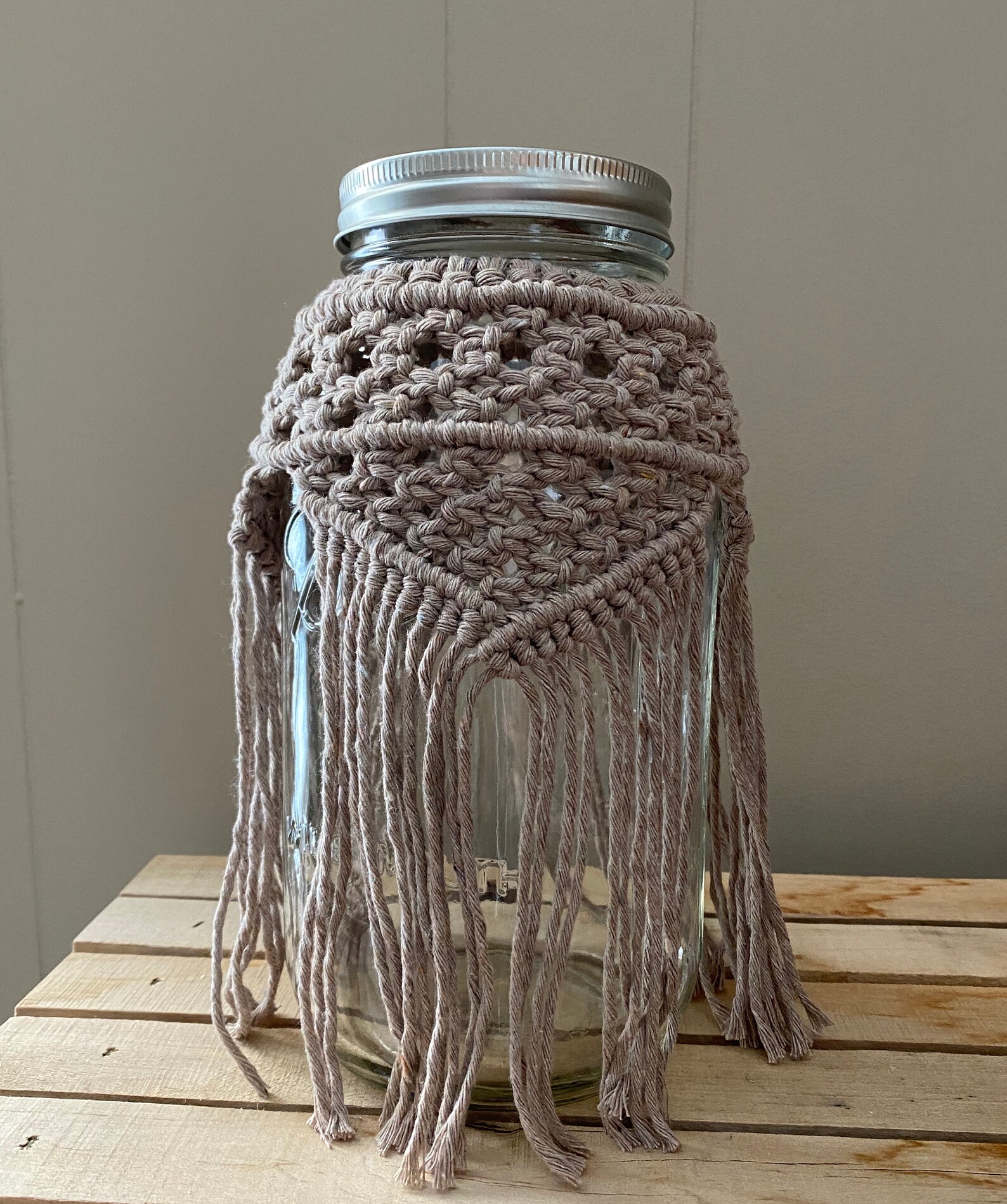 Macrame Jar Cover 64 Oz Etsy