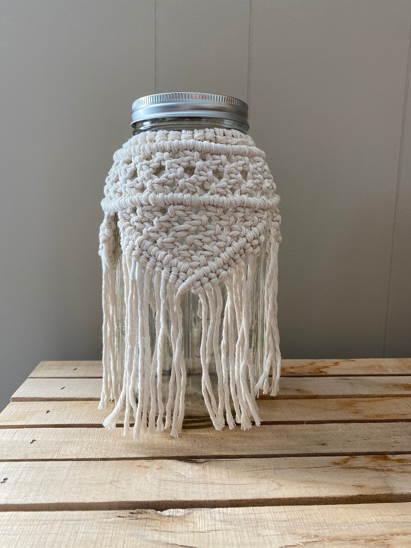 Macrame Jar Cover 64 Oz Etsy