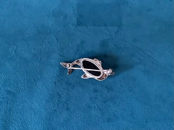 Vintage Sterling Silver and Amber Dolphin Brooch - image 3