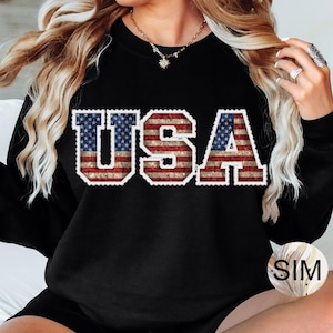 PNG del 4 de julio, PNG de letras vintage con encaje, PNG de la bandera con parche de letras universitarias de EE. UU., Día de la Independencia, Bandera estadounidense, Archivo PNG para sublimación