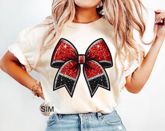 Cheer Bow PNG, Faux Glitter Cheer Bow, Red Cheerleader Glitter Bow PNG, Cheerleader Bow PnG, Sublimation PnG Instant Download, UVDTF