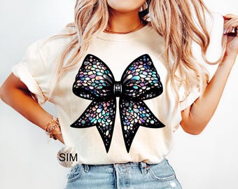 Coquette Bow PNG, Faux Glitter Cheer Bow, Faux Iridescent Glitter Bow PNG, Cheerleader Bow PnG, Sublimation PnG Instant Download UVDTF