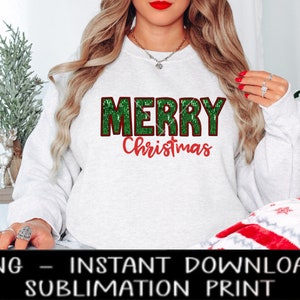 Merry Christmas PNG File, Faux Embroidery Sequin Letters, Sublimation Design, Christmas UV DtF Digital Design, Sublimation Instant Download