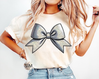 Cheer Bow PNG, Faux Glitter Cheer Bow, Silver Cheerleader Glitter Bow PNG, Cheerleader Bow PnG, Sublimation Digital PnG Instant Download