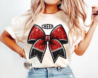 Cheer Bow PNG, Faux Glitter Cheer Bow, Red Cheerleader Glitter Bow PNG, Cheerleader Bow PnG, Sublimation PnG Instant Download, UVDTF