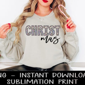CHRISTmas PNG File, Christmas Faux Embroidery Sequin Letters, Sublimation Design, Christmas UV DtF Digital Design, Sublimation Download