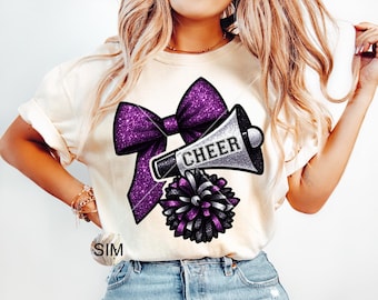 Cheer Bow PNG, Faux Glitter Cheer Bow, Purple Cheerleader Glitter Bow PNG, Cheerleader Bow PnG, Sublimation Digital Instant Download UVDTF