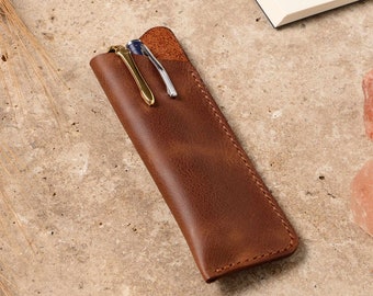 Personalized Leather PEN CASE, Pencil Case, Fountain Pen Holder,  Handmade Leather Pen Holder, Pen Sleeve, Fountain Pen Case