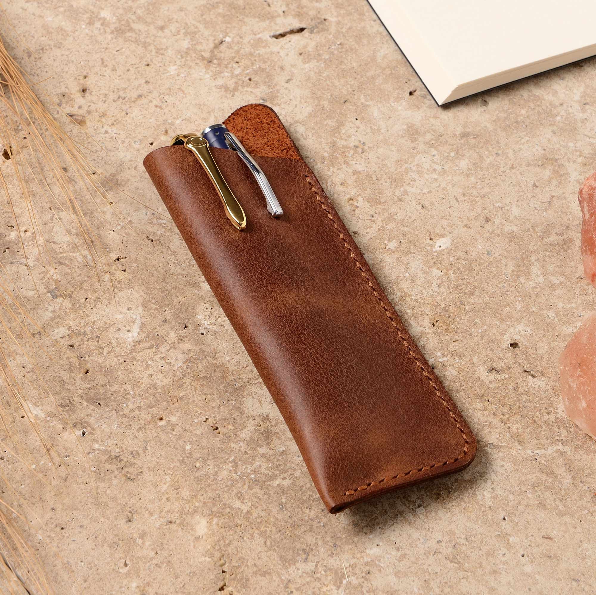 Handmade Roll up Leather Pen Case / Fountain Pen Holder / Pen EDC Holder /  Leather Pencil Pouch Wrap / Leather Pen Roll Case /pen Lover Gift 