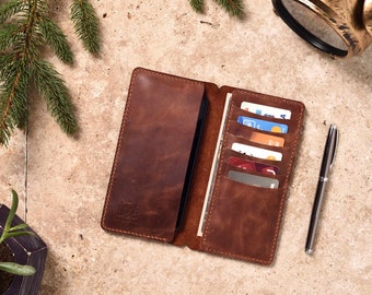 Handmade Leather iPhone Wallet: Personalized Phone Case with Card Slots
