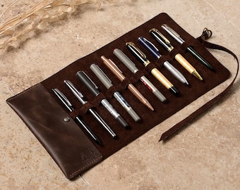Handmade Full-Grain Leather Pen Roll: Personalized Pen & Pencil Case