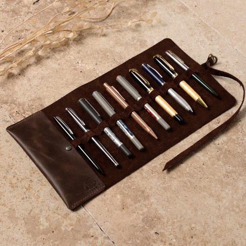 Handmade Roll up Leather Pen Case / Fountain Pen Holder / Pen Etsy