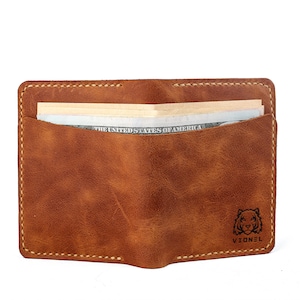 Billetera de cuero vertical personalizada hecha a mano, billetera clásica plegable, soporte de efectivo de billetera, regalos para él, regalo de aniversario, tamaño: 3.5 "x 4.5"