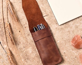 Handmade Personalized LEATHER PEN CASE, Leather Pencil Case, Fountain Pen Holder, Hand-sewn Leather Pen Holder, Pen Sleeve