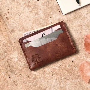 Porte-cartes en cuir minimaliste personnalisé / Porte-cartes de crédit fait main / Porte-cartes de visite / Cadeau personnalisé