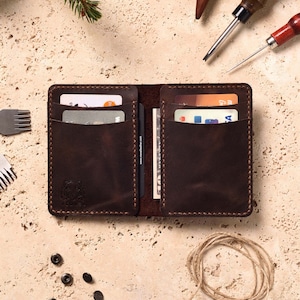 Personalized Leather Bifold Wallet: Handmade Custom Engraved Gift