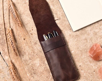 Handmade Personalized LEATHER PEN CASE, Leather Pencil Case, Fountain Pen Holder, Hand-sewn Leather Pen Holder, Pen Sleeve