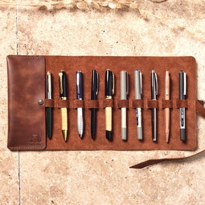 Étui à stylos en cuir enroulable personnalisé fait main, étui pour stylo plume, trousse en cuir