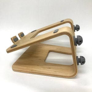 Ergonomic Wooden Laptop Stand with Cable Holding Organizers