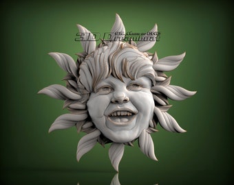 Sun Face, 3d STL Model for CNC Router, Artcam, Vetric, Engraver, Relief, Carving, Cut 3D, 2060