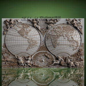 La carte du monde, modèle 3D STL pour routeur CNC, Artcam, Vetric, graveur, relief, sculpture, coupe 3D, 6617