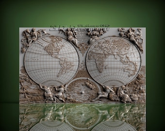 The World Map, 3d STL Model for CNC Router, Artcam, Vetric, Engraver, Relief, Carving, Cut 3D, 6617