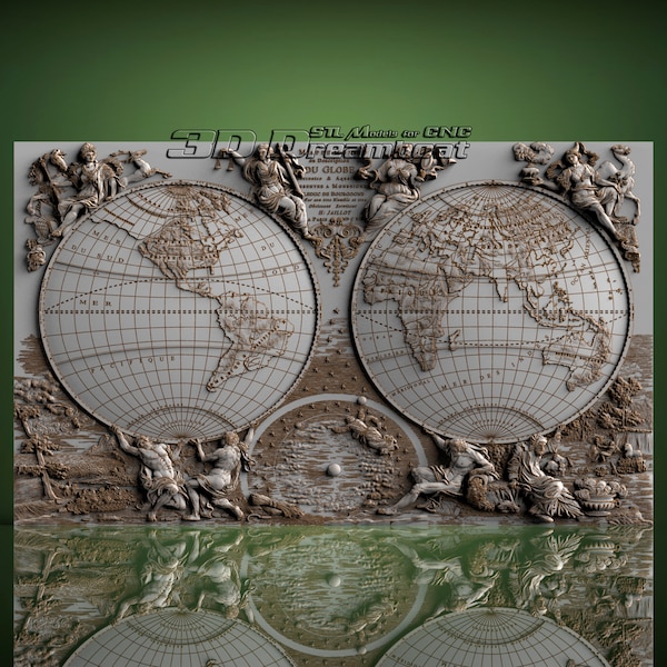 The World Map, 3d STL Model for CNC Router, Artcam, Vetric, Engraver, Relief, Carving, Cut 3D, 6617