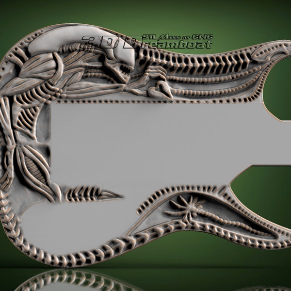 Giger Guitar, 3d STL Model for CNC Router, Artcam, Vetric, Engraver, Relief, Carving, Cut 3D, 11052