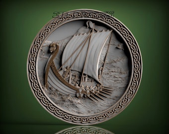 Viking ship, 3d STL Model for CNC Router, Artcam, Vetric, Engraver, Relief, Carving, Cut 3D, 7020