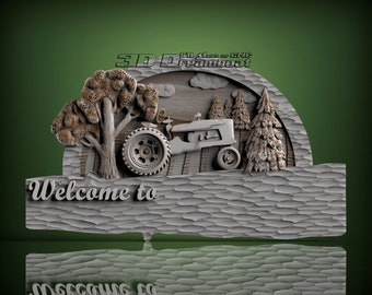 Welcome Tractor, 3d STL Model for CNC Router, Artcam, Vetric, Engraver, Relief, Carving, Cut 3D, 10345