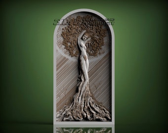 Tree Woman Spirit, 3d STL Model for CNC Router, Artcam, Vetric, Engraver, Relief, Carving, Cut 3D,10218