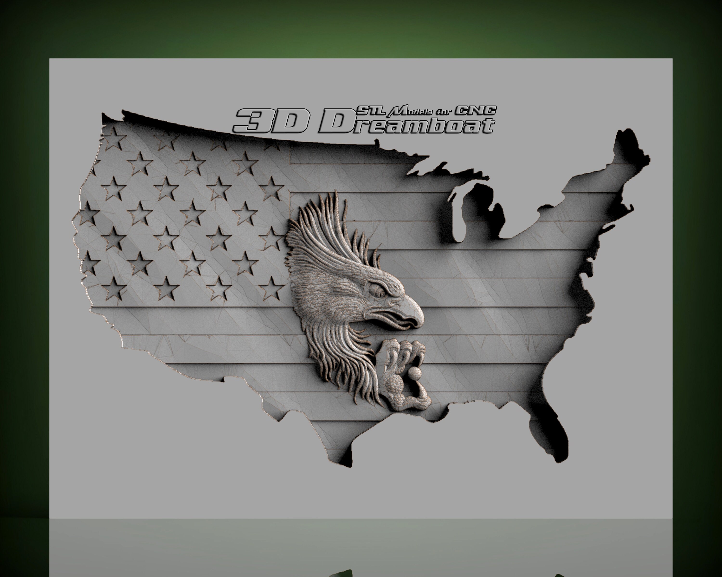 3D Model STL for CNC Router Engraver Carving Artcam USA Flag Eagle Pano  D240 