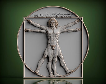 Vitruvian, 3d STL Model for CNC Router, Artcam, Vetric, Engraver, Relief, Carving, Cut 3D, 6662