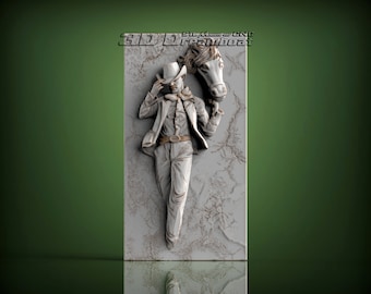 Cowboy from Wall, 3d STL Model for CNC Router, Artcam, Vetric, Engraver, Relief, Carving, Cut 3D, 10193