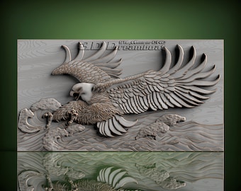 Eagle and Waves, 3d STL Model for CNC Router, Artcam, Vetric, Engraver, Relief, Carving, 0442